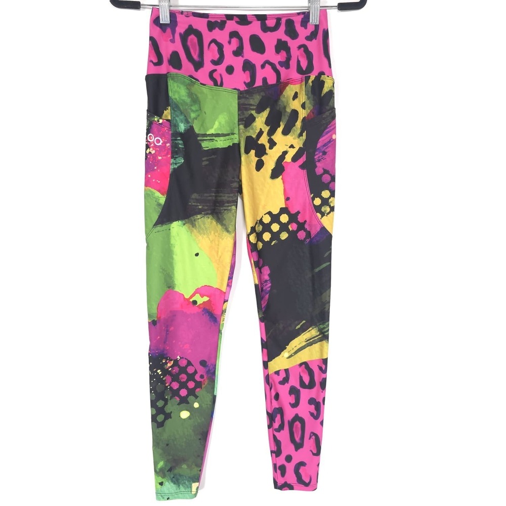 LOONY LEGS Women's Leggings MEDIUM Colorful Abstract Leopard Print Pocket Gym - Picture 3 of 11